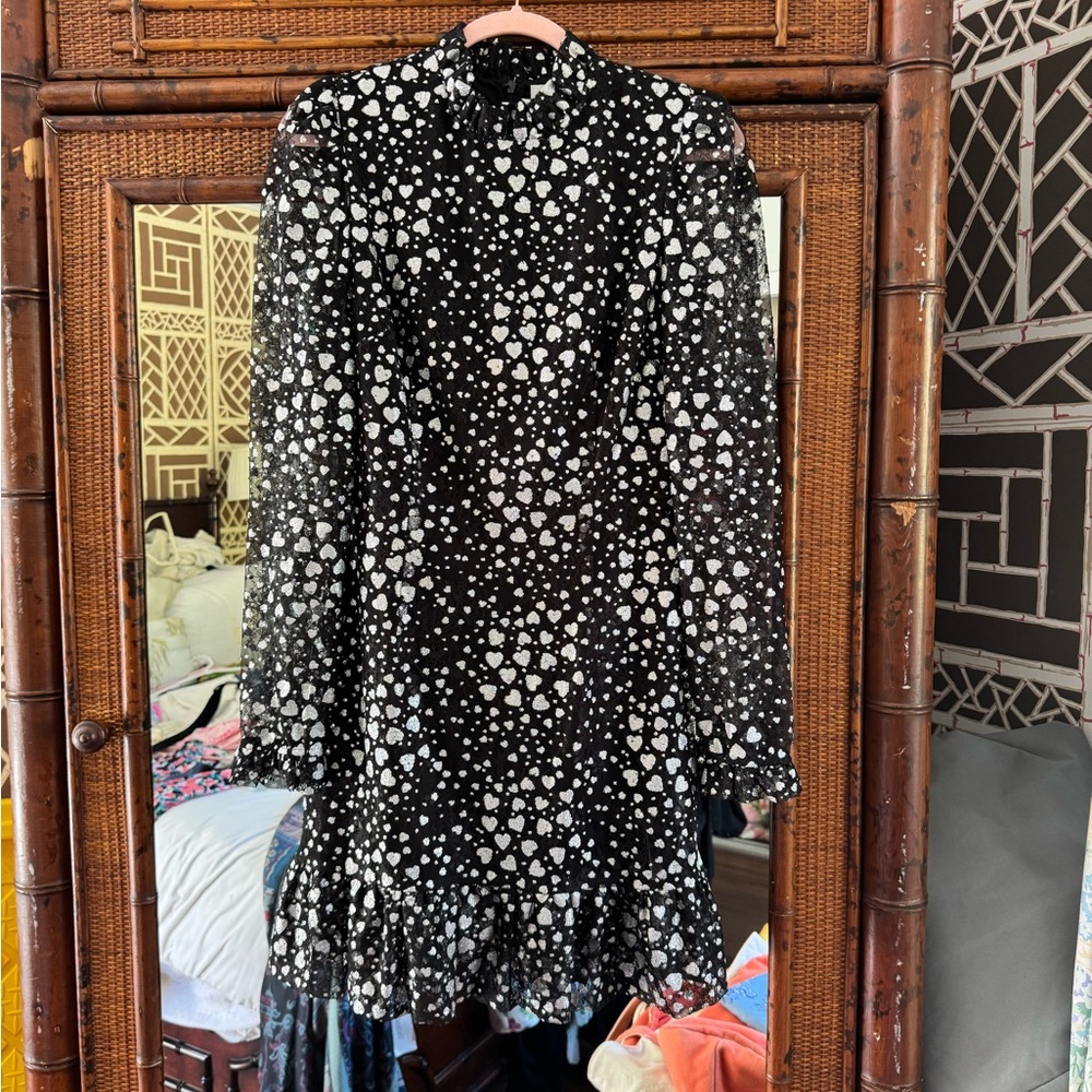 Rebecca Vallance Black Dress with White Heart Motif